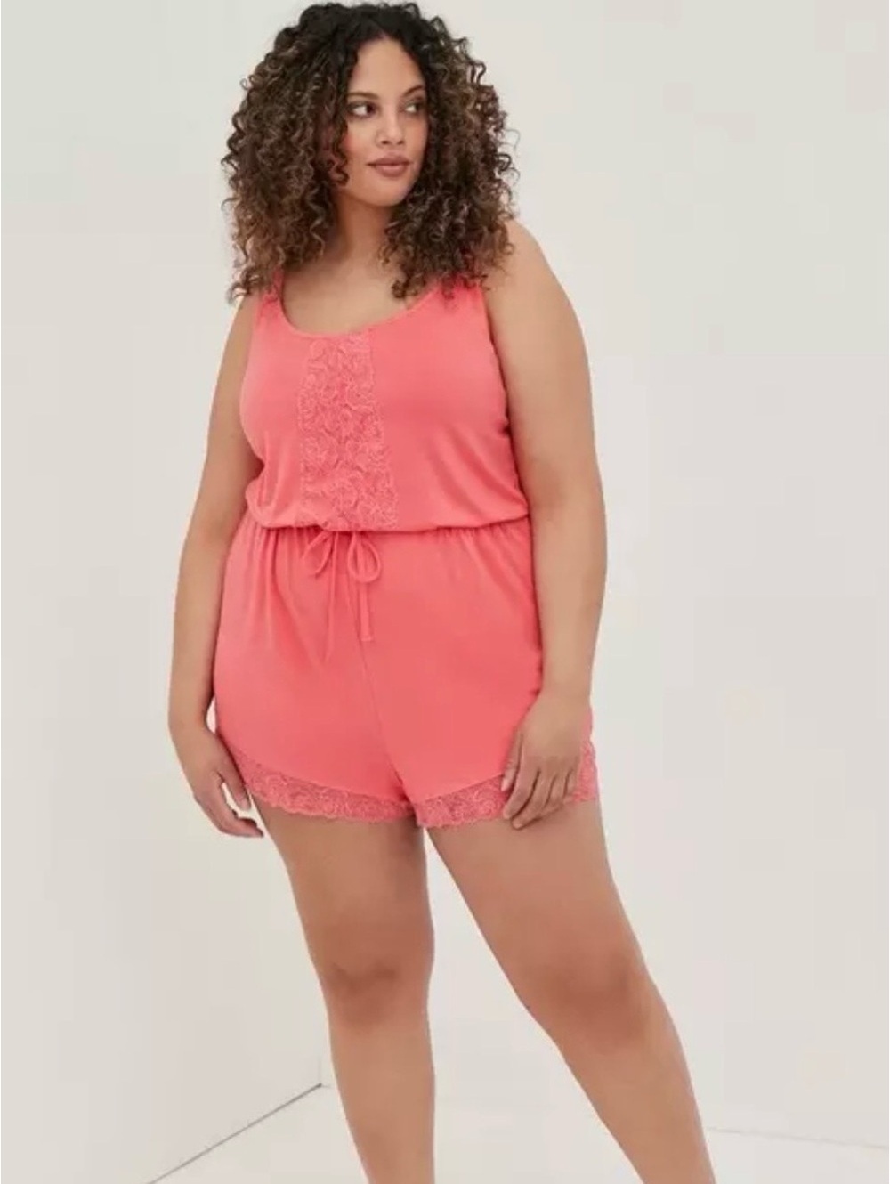 Torrid Super Soft Lace Applique Sleep Romper Coral Plus Size 2X NWT